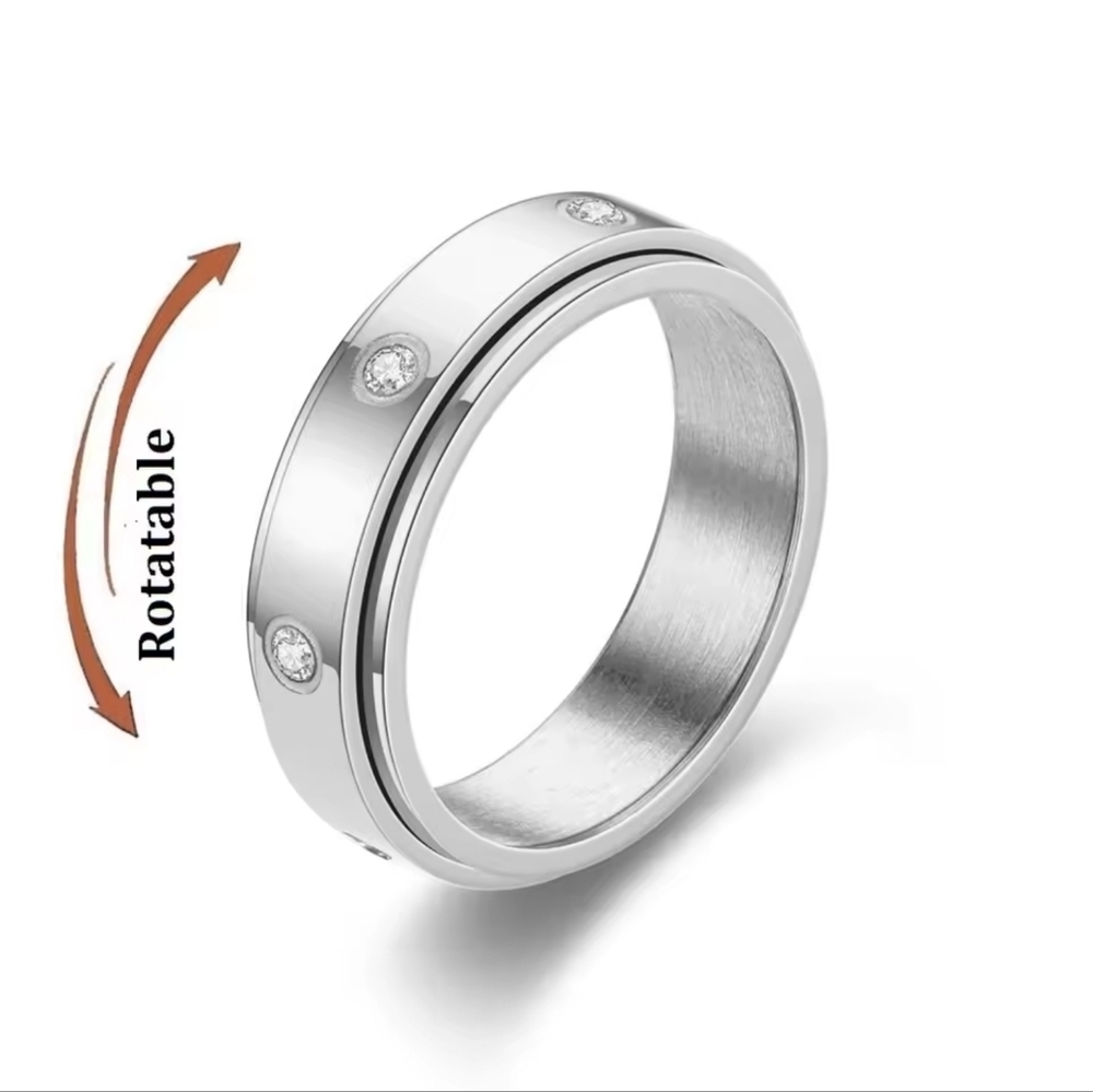 Stainless Steel Elegant Silver Band Ring with Crystal Accents Man And Woman